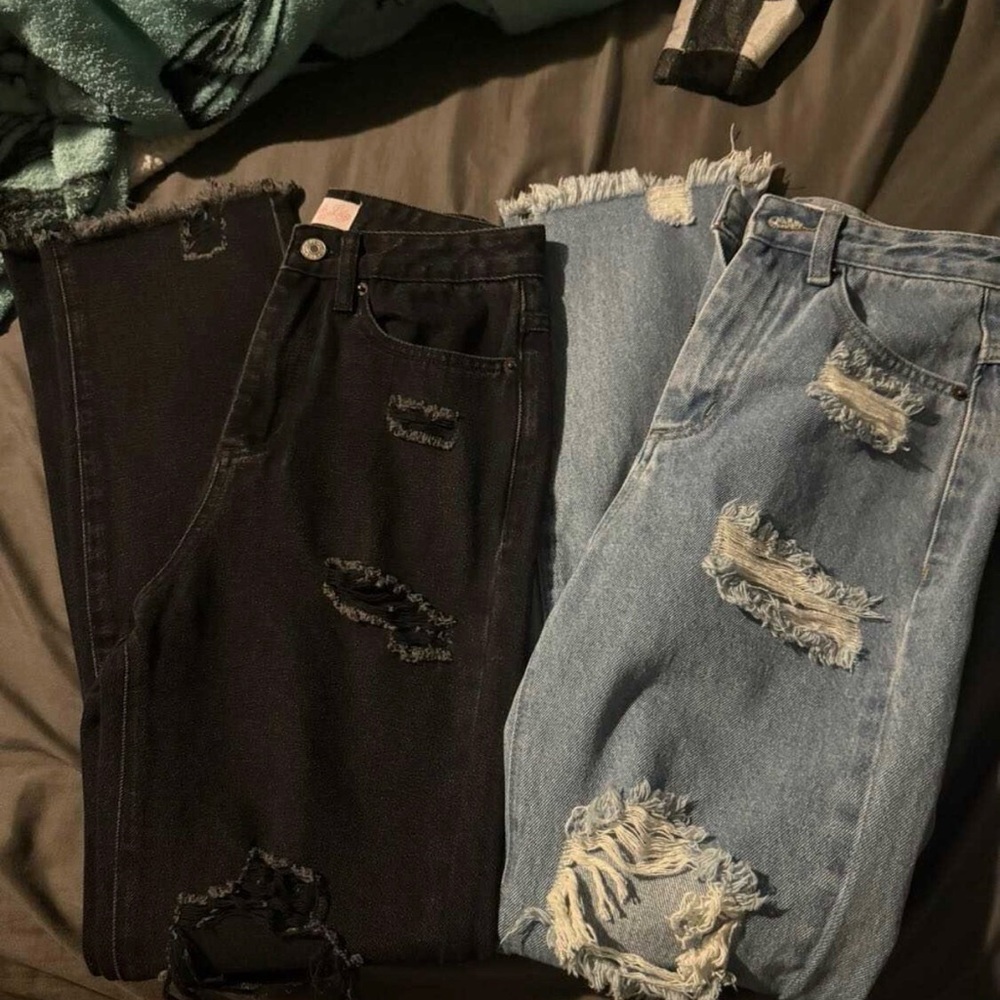 Pink Lily Black and Blue Distressed Boyfriend Jeans